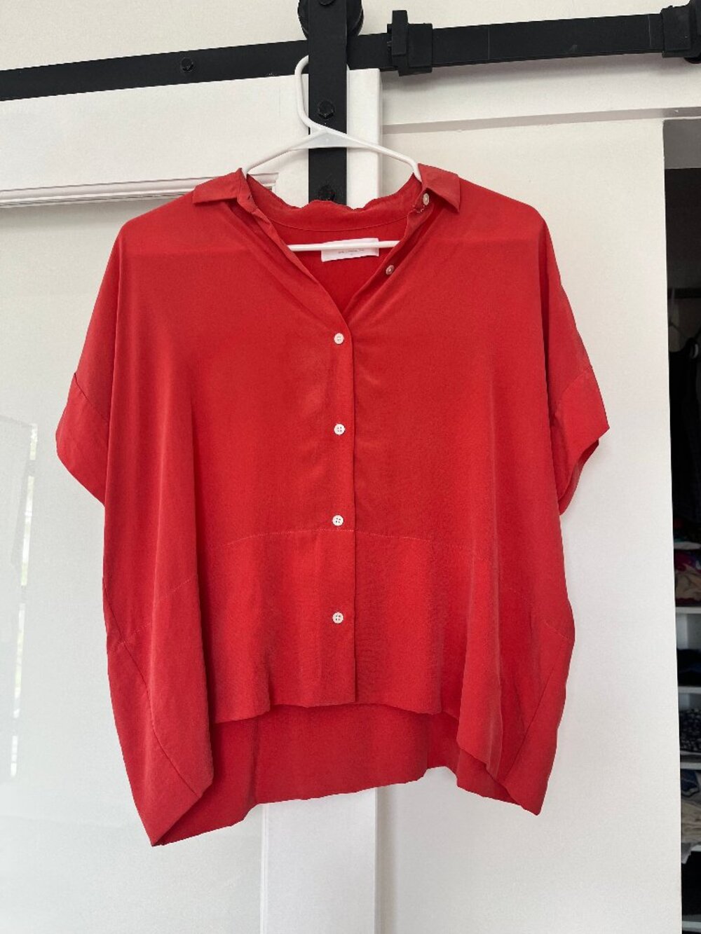Everlane Boxy Shirt in Washable Silk - Peach/Orange
